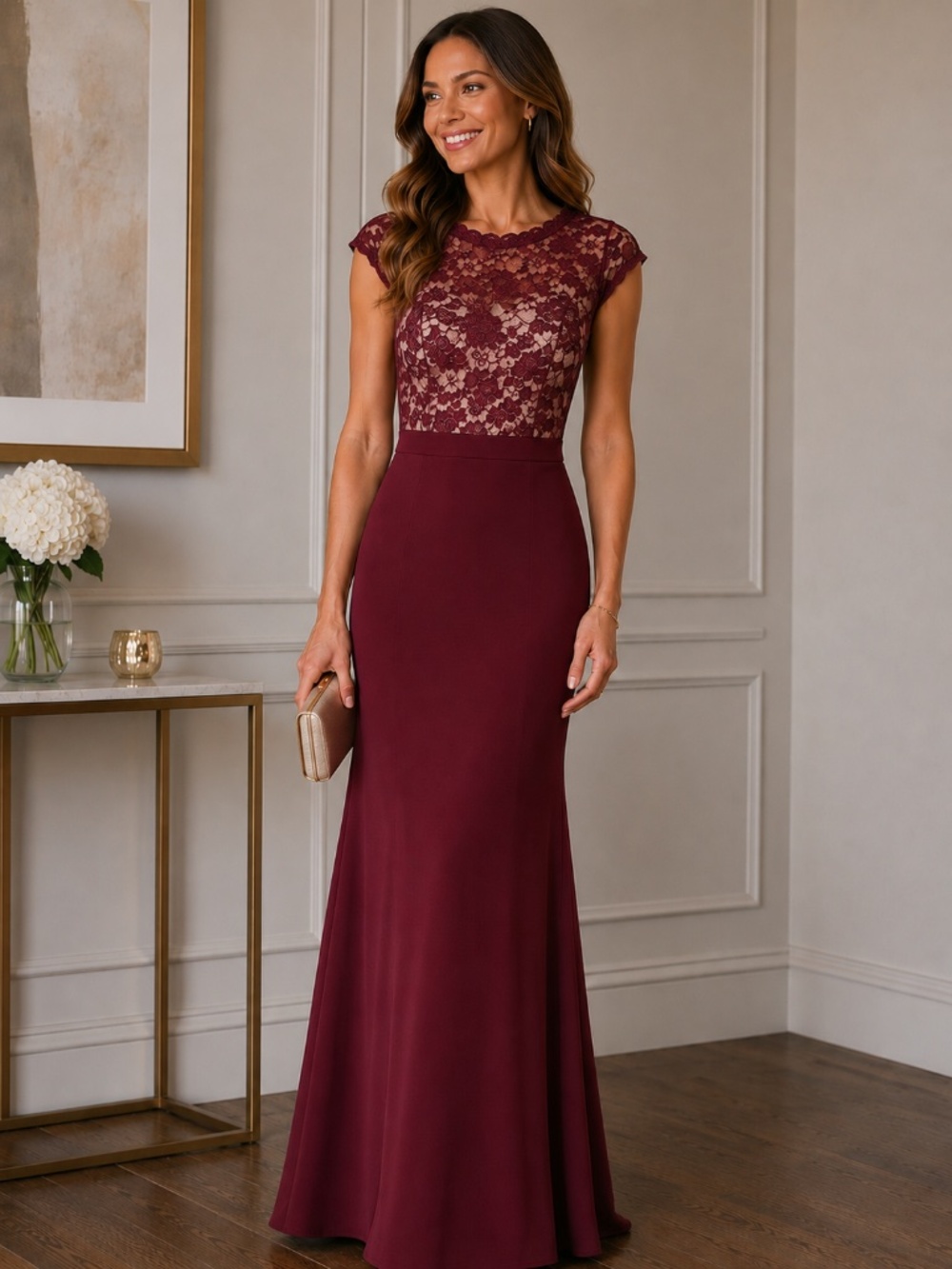 {Rephyllis} NWT Lace Top Maxi Dress with Slit